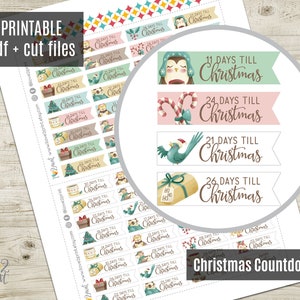 Weihnachten Countdown Planner Aufkleber, Feiertage druckbare Aufkleber, Charakter Aufkleber, funktional, Bullet Journal, Hobonichi CUT FILES Bild 1