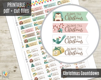 Christmas Countdown Planner Stickers, Holidays Printable Stickers, Character Stickers, Functional, Bullet Journal, Hobonichi - CUT FILES
