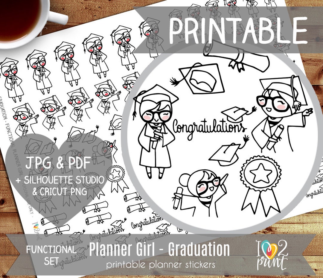 Planner Girl Graduation Printable Planner Stickers, Character Printable ...