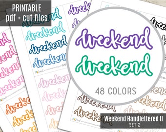 Hand Lettered Weekend Banner Printable Stickers Set 2, Erin Condren Planner Stickers, Glitter Planner Stickers, Weekend Stickers - CUT FILES