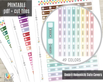 Ombré Hobonichi Weeks Date Covers Planner Stickers, Hobonichi Weeks Printable Stickers, Hobo Weeks Stickers, Hobonichi Stickers - CUT FILES