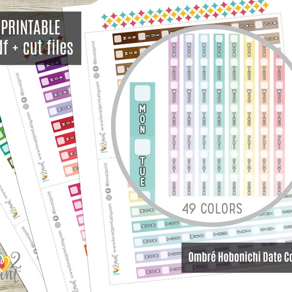 Ombré Hobonichi Weeks Date Covers Planner Stickers, Hobonichi Weeks Printable Stickers, Hobo Weeks Stickers, Hobonichi Stickers - CUT FILES