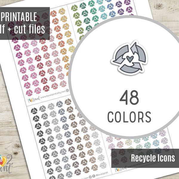 Recycle Little Icon Planner Stickers, Recycling Tiny Icon Printable Stickers, Mini Icons Stickers, Printable Planner Sticker - CUT FILES