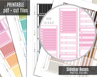 Blank Sidebar Planner Stickers, PASTEL colors Printable Stickers, Printable Planner Sticker, Bullet Journal - CUT FILES