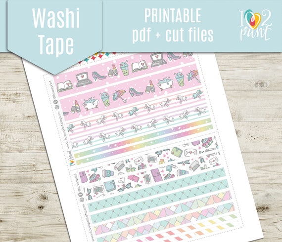 Washi Tape Printable Planner Stickers, PLANNER LIFE ICONS Washi Tape  Printable Stickers, Washi Strips Sticker, Printable Washi Cut Files 