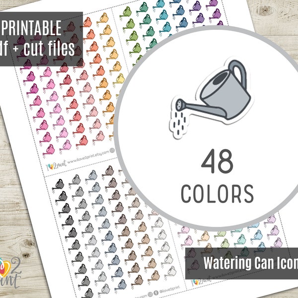 Watering Can Icon Planner Stickers, Water Plants Tiny Icon Printable Stickers, Mini Icons, Printable Planner Stickers - CUT FILES