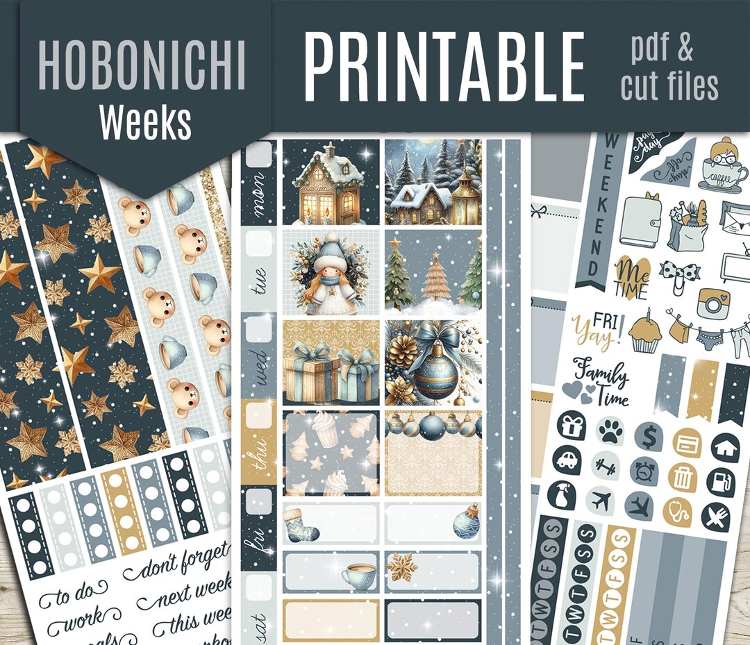 Cute Christmas Hobonichi Weeks Printable Planner Stickers Holidays Hobo ...