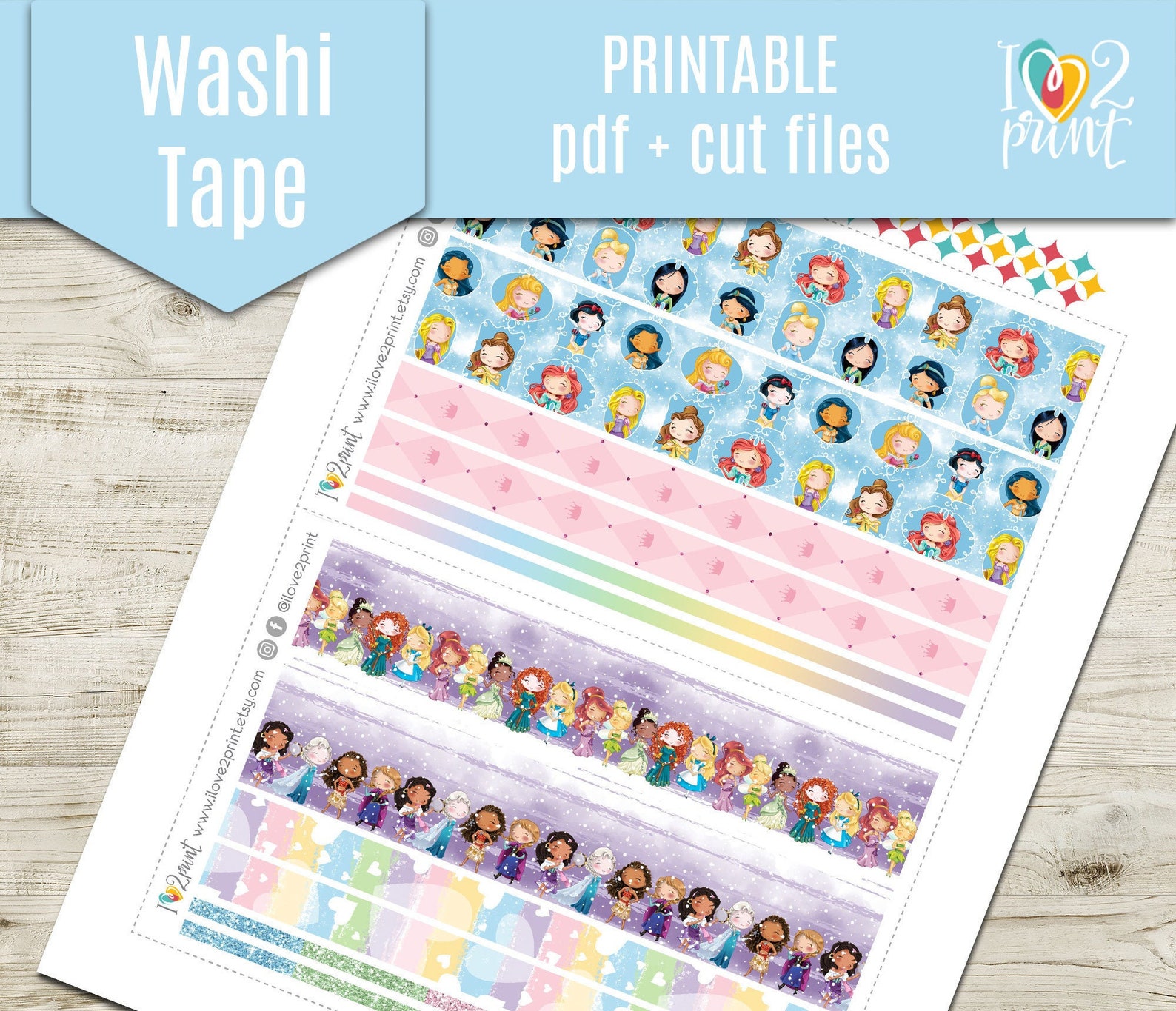Disney Princess Washi Tape Planner Stickers Washis Printable Etsy
