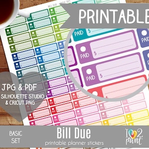 Bill Due Printable Planner Stickers, Erin Condren Planner Stickers, Checkbox Planner Stickers, Bill Due Printable Stickers CUT FILES image 1