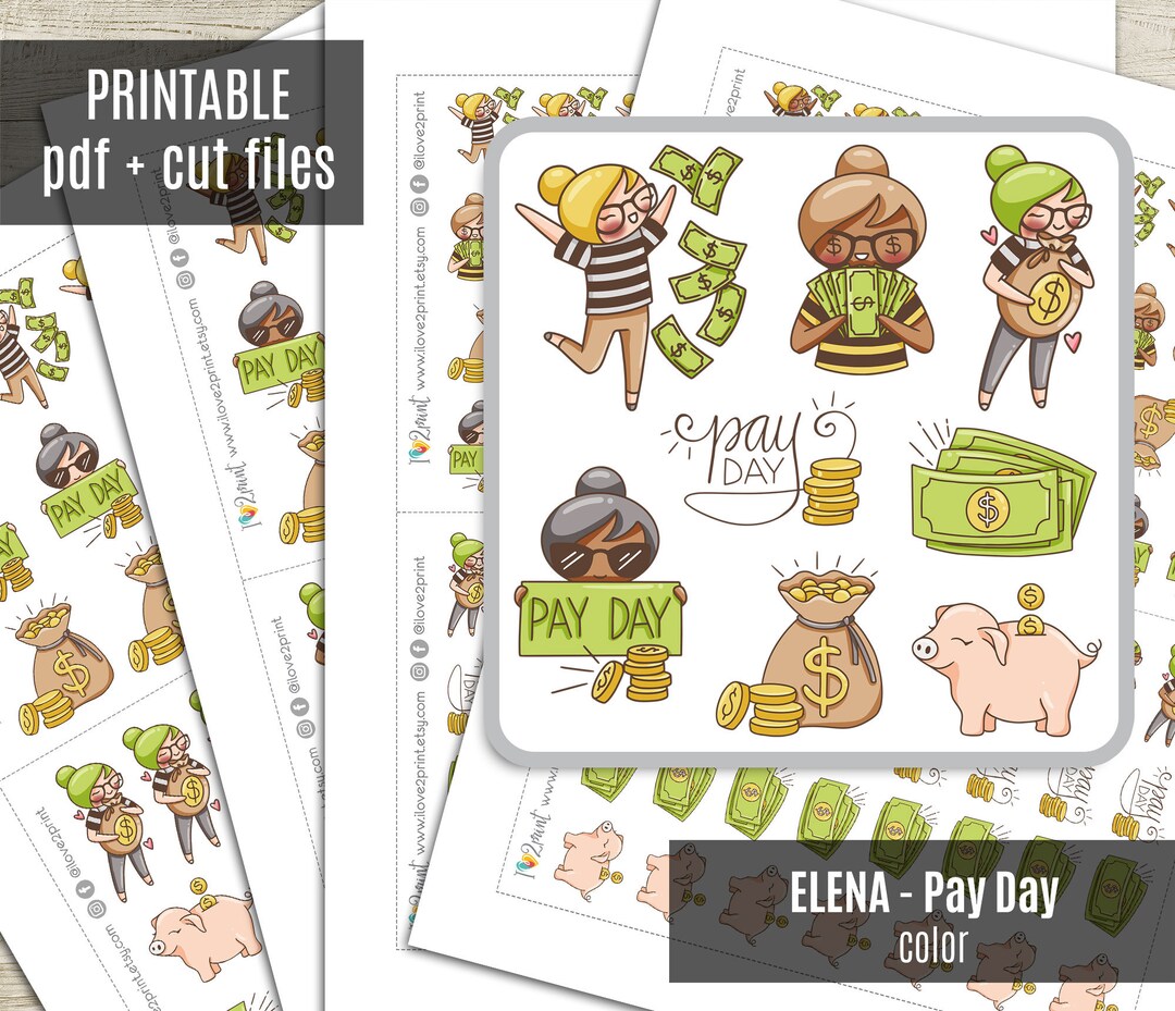 Elena Planner Girl Pay Day Printable Planner Stickers, EC Printable ...
