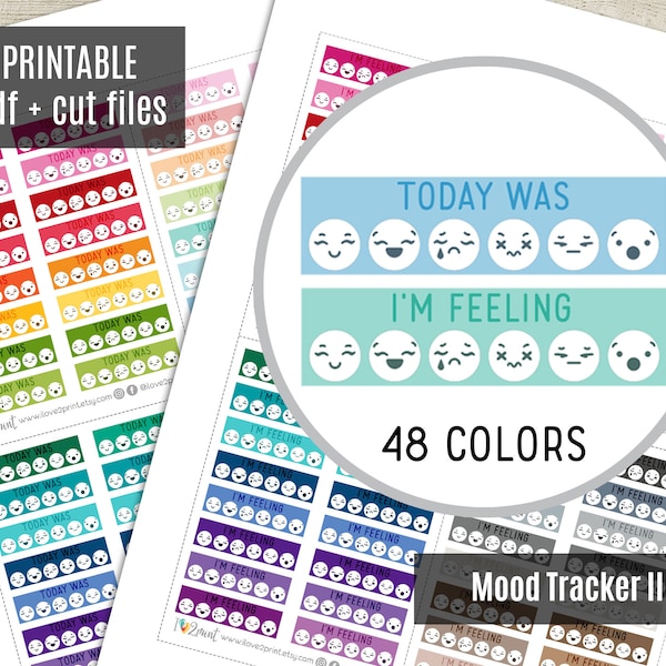 Mood Tracker II Planner Stickers, Today Was / I'm feeling  Printable Stickers, Washi Stickers, Printable Planner Sticker - CUT FILES