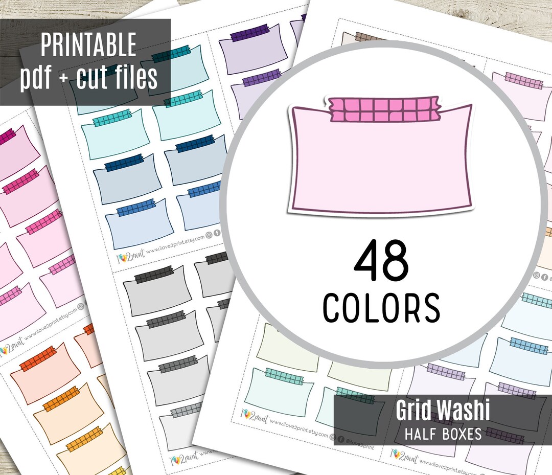 Grid Washi Half Box Planner Stickers, Half Box Printable Stickers ...