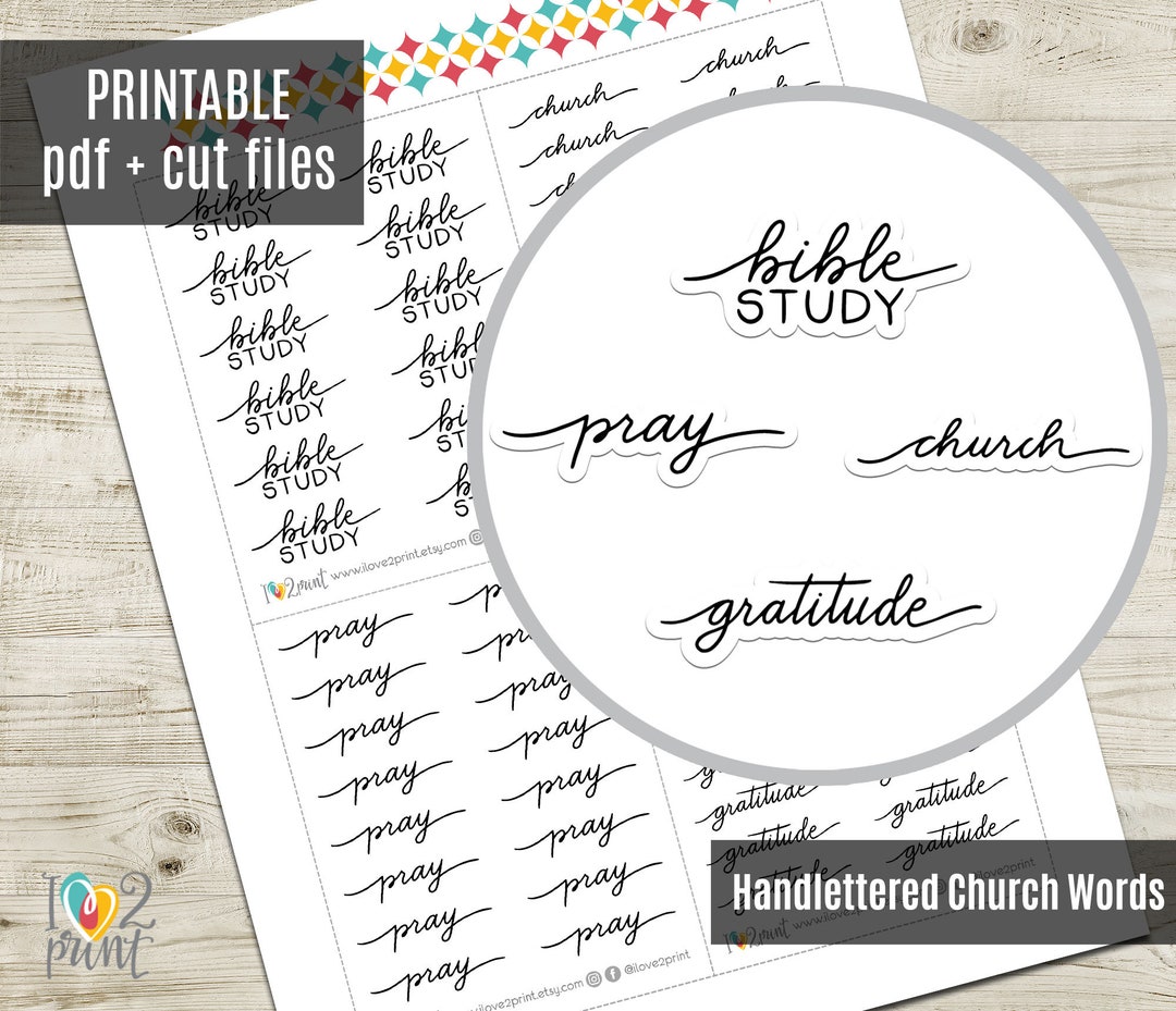 Handlettered Church Planner Stickers, Bible Reading Script Words ...