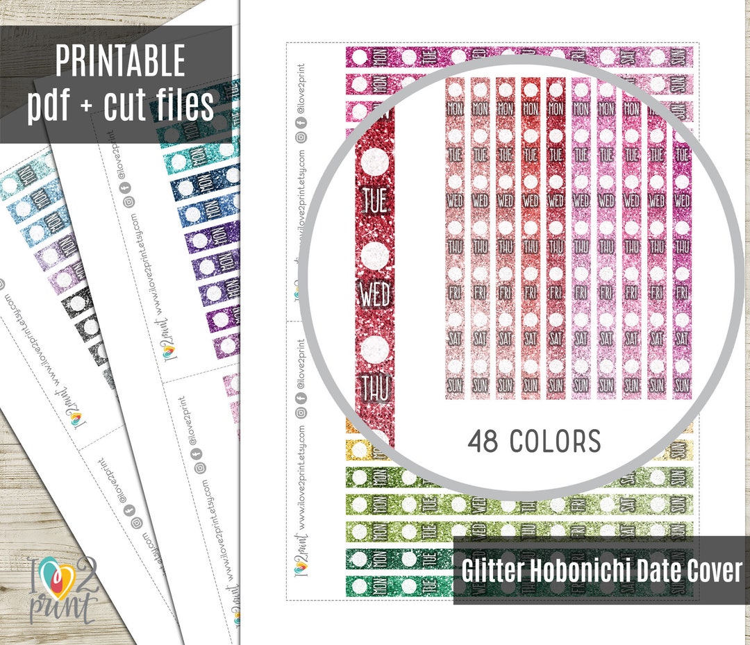 Glitter Date Covers Hobonichi Weeks Printable Planner Stickers Date ...