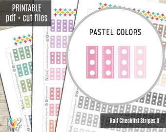 Half Pastel Checklist Stripes Planner Stickers, Checklist Printable Stickers,  Planner Stickers, ECLP Full Box - CUT FILES