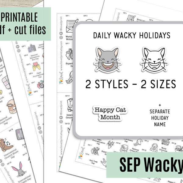 SEPTEMBER Daily Wacky Holidays Icons Planner Stickers, Hand-Drawn Printable Sticker, Planner Sticker, Planner Icons - CUT FILES