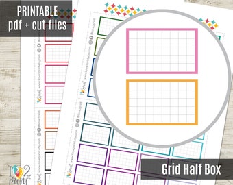Grid Half Box Planner Stickers, Half Box Grid Printable Stickers, erin condren, Half Box, Bujo, ECLP, Happy Planner- CUT FILES