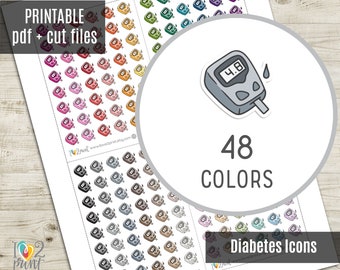 Diabetes Little Icon Planner Stickers, Blood Sugar Test Tiny Icon Printable Stickers, Mini Icons, Printable Planner Stickers - CUT FILES