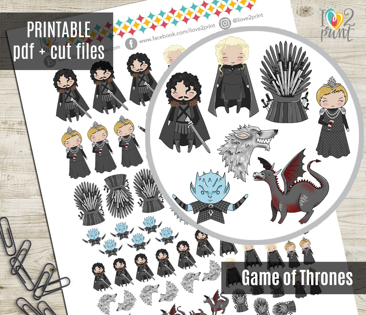 Game of Thrones Inspired Printable Planner Stickers, GOT Characters, Bullet Journal, Decorative Stickers - CUT FILES