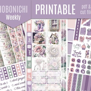 Spring Garden Hobonichi Weeks Printable Planner Stickers - Hobo Planner Stickers, Weekly Printable Stickers, Journal  - Cut file