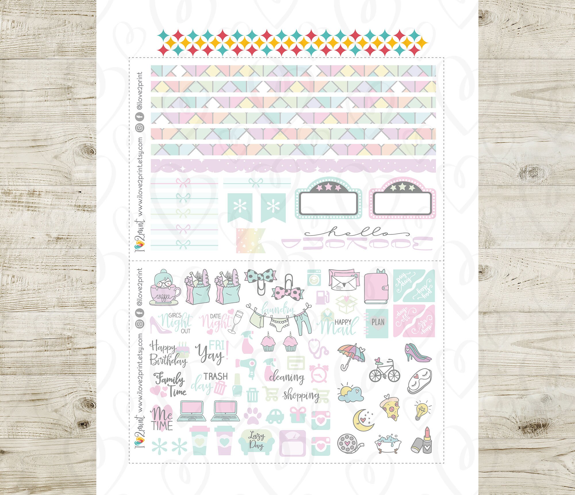 Horizontal ECLP Weekly Printable Planner Stickers PLANNER | Etsy