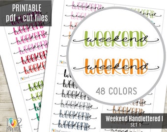 Hand Lettered Weekend Banner Printable Stickers, Erin Condren Planner Stickers, Vertical Planner Stickers, Weekend Stickers - CUT FILES