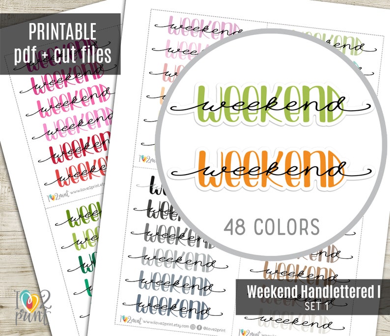 Hand Lettered Weekend Banner Printable Stickers, Erin Condren Planner Stickers, Vertical Planner Stickers, Weekend Stickers CUT FILES image 1