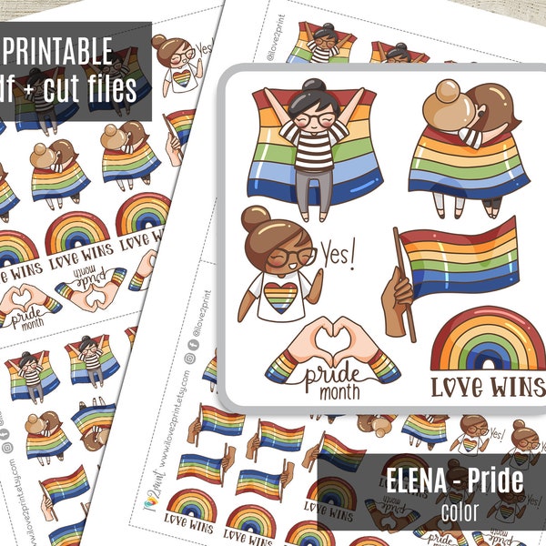 Planner Girl Pride COLOR Planner Stickers, Printable Stickers, Character Stickers, Functional, Bullet Journal, Printable - CUT FILES