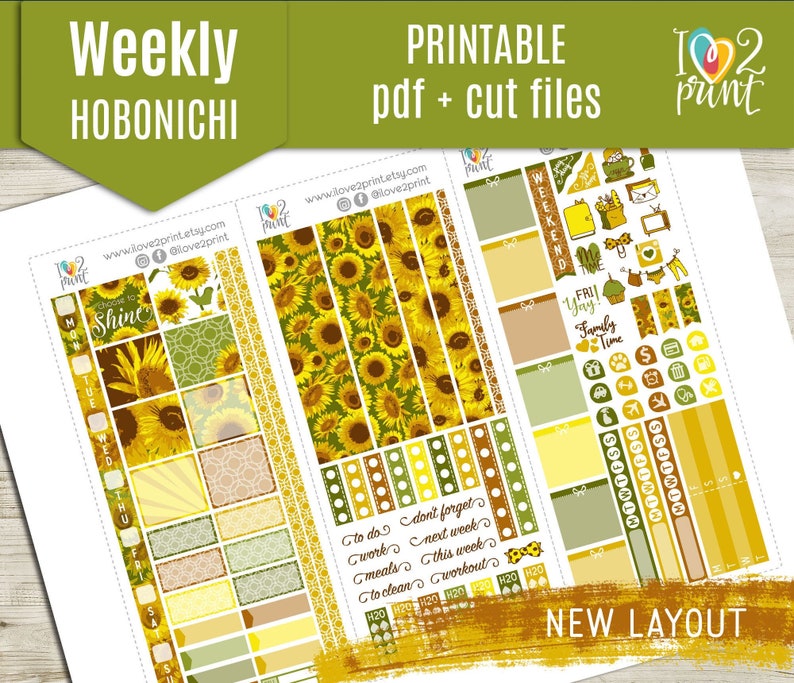 Sunflower Hobonichi Weekly Printable Planner Stickers Etsy