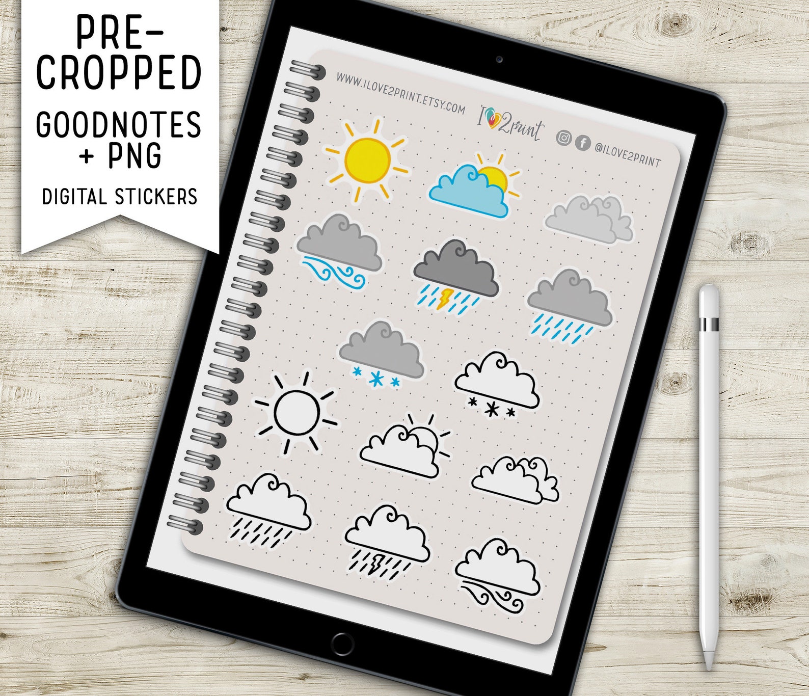 Weather Icons Goodnotes Sticker Book Digital Stickers Pre Etsy
