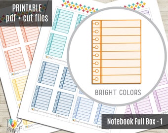 Notebook Notes Planner Stickers, Bright Colors Hand-drawn Notes Full Box Stickers, ECLP Stickers, Printable Planner Sticker - CUT FILES
