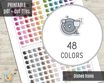 Dishes Little Icon Planner Stickers, Wash Dishes Tiny Icon Printable Stickers, Mini Icons Stickers, Printable Planner Sticker - CUT FILES