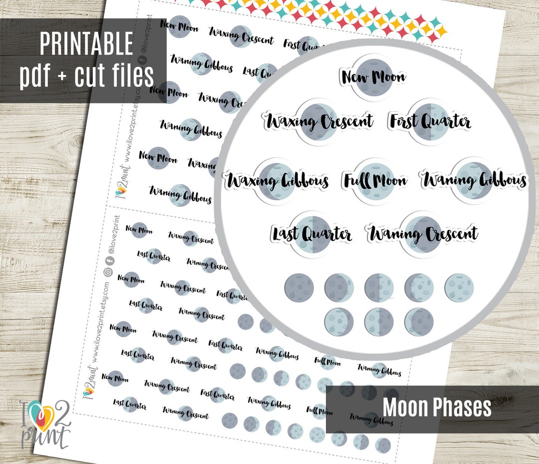 Moon Phases Printable Planner Stickers, Erin Condren Printable Stickers ...