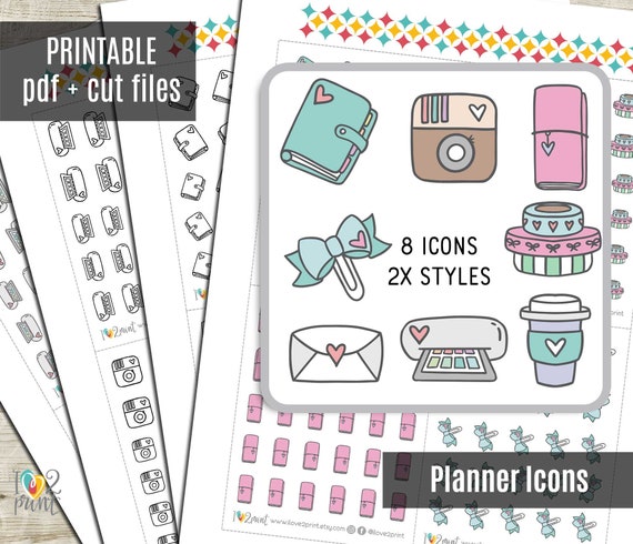 Planner Icons Hobonichi Various Doodle Icons Planner Stickers Set 1 CUT ...
