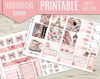 Blush Paris Hobonichi Cousin Printable Planner Stickers - Weekly Hobo Cousin Planner Stickers, Printable Stickers, Journal  - Cut file