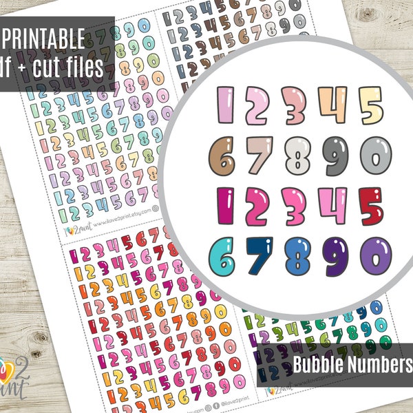 Rainbow Numbers Letters Planner Stickers, Alphabet Date Script Words Printble Stickers, Printable Planner Stickers - CUT FILES