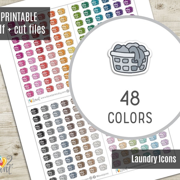 Laundry Basket Little Icon Planner Stickers, Tiny Icon Printable Stickers, Mini Icons Stickers, Printable Planner Sticker - CUT FILES