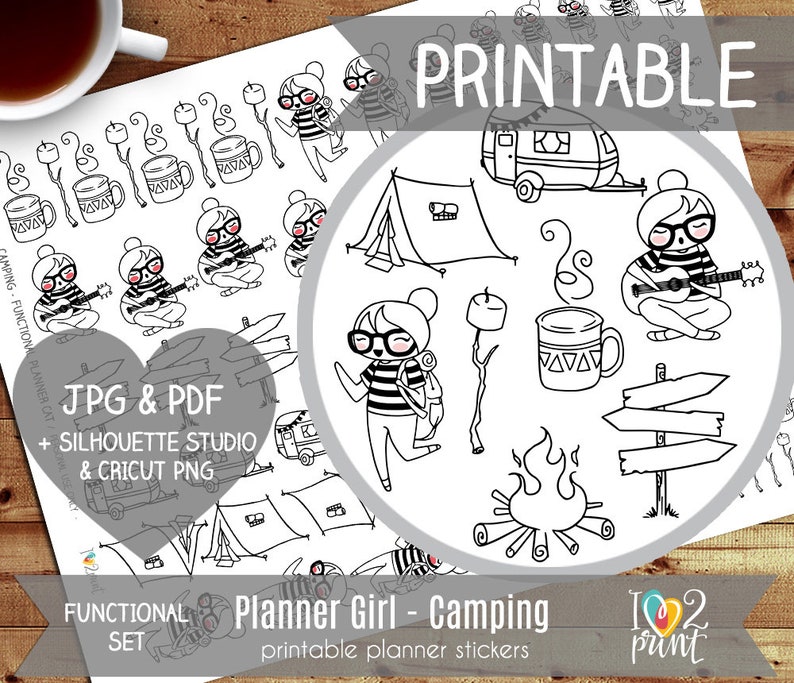 Planner Girl Camping Printable Planner Stickers Character | Etsy