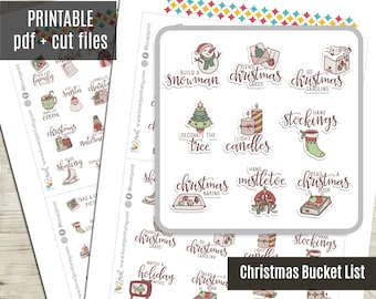 Christmas Icons Bucket List Planner Stickers, Holidays bucket list Printable Stickers, Bucket List Sticker, Printable List - CUT FILES