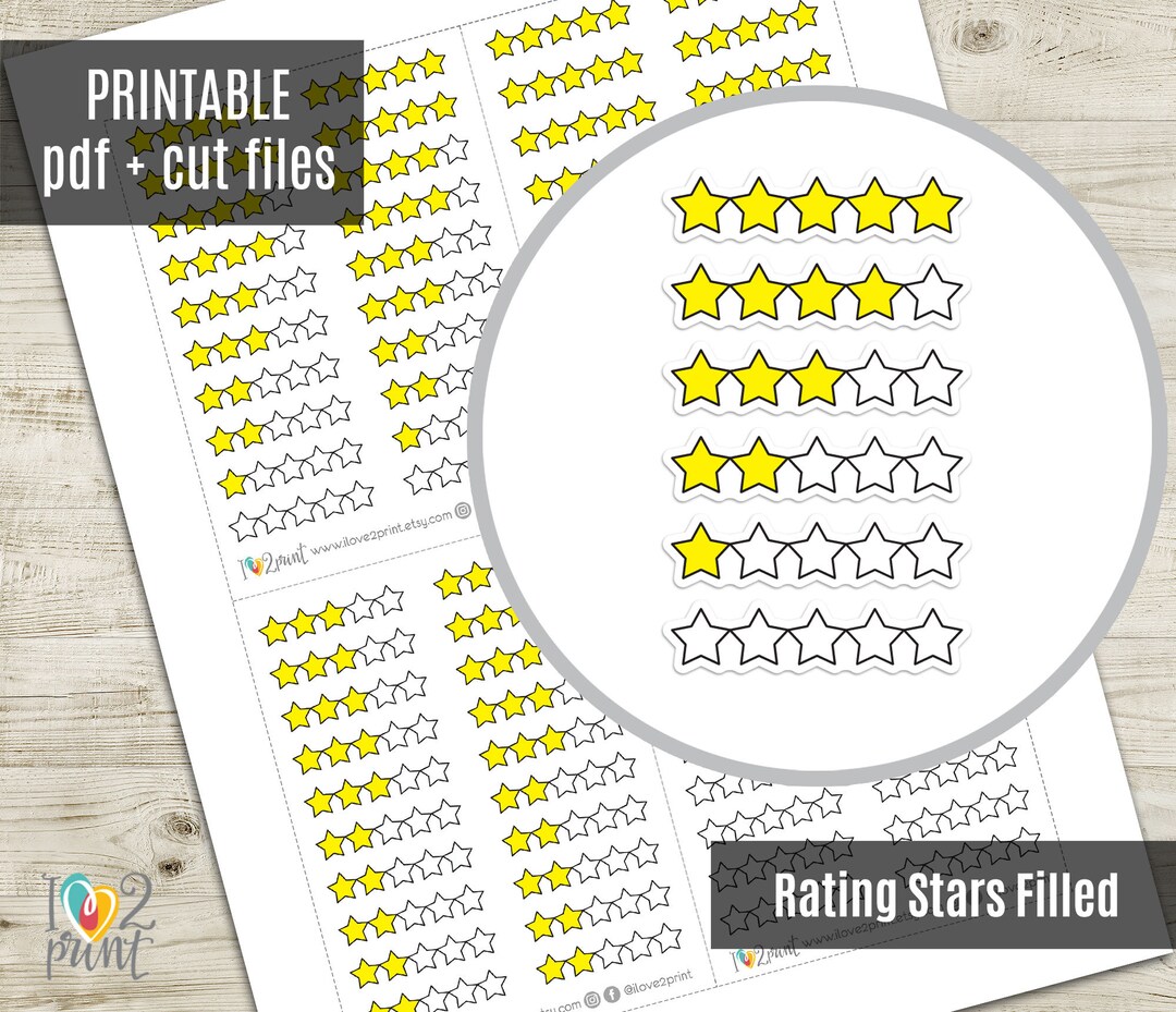 Star Rating Filled Planner Stickers, Yellow Star Rating Printable ...