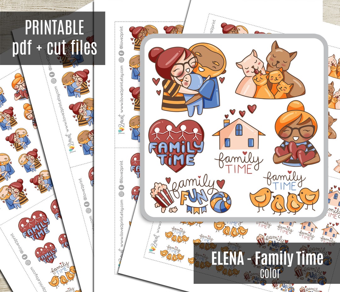 Elena Planner Girl Family Time COLOR Printable Planner Stickers ...