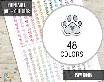 Paw Little Icon Planner Stickers, Pet Care Tiny Icon Printable Stickers, Icons Stickers, Printable Planner Sticker - CUT FILES