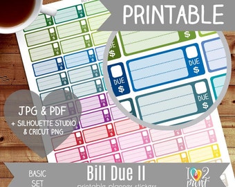 Bill Due Printable Planner Stickers Erin Condren Planner | Etsy