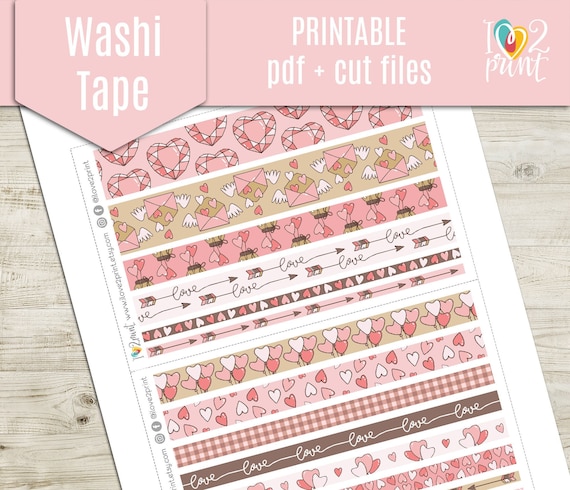 Valentine's Day Washi Tape Printable Planner Stickers, Washi Tape