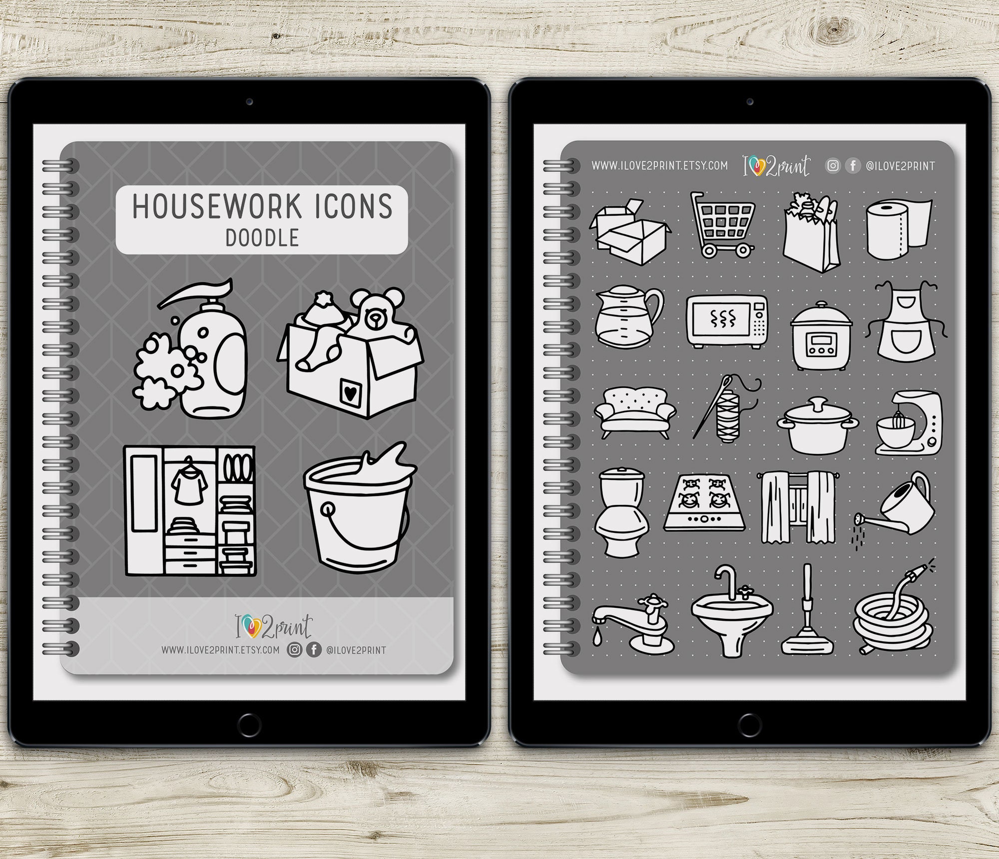 Housework Icons Goodnotes Sticker Book Clean Digital - Etsy