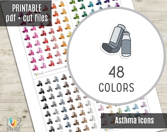 Asthma Little Icon Planner Stickers, Inhaler Tiny Icon Printable Stickers, Mini Icons, Printable Planner Stickers - CUT FILES