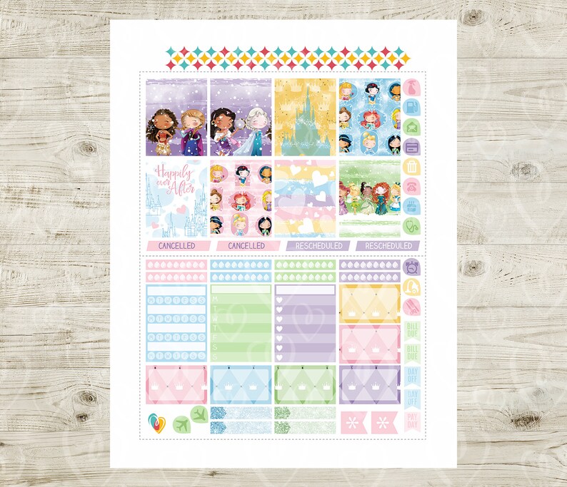 disney princess weekly printable planner stickers erin etsy