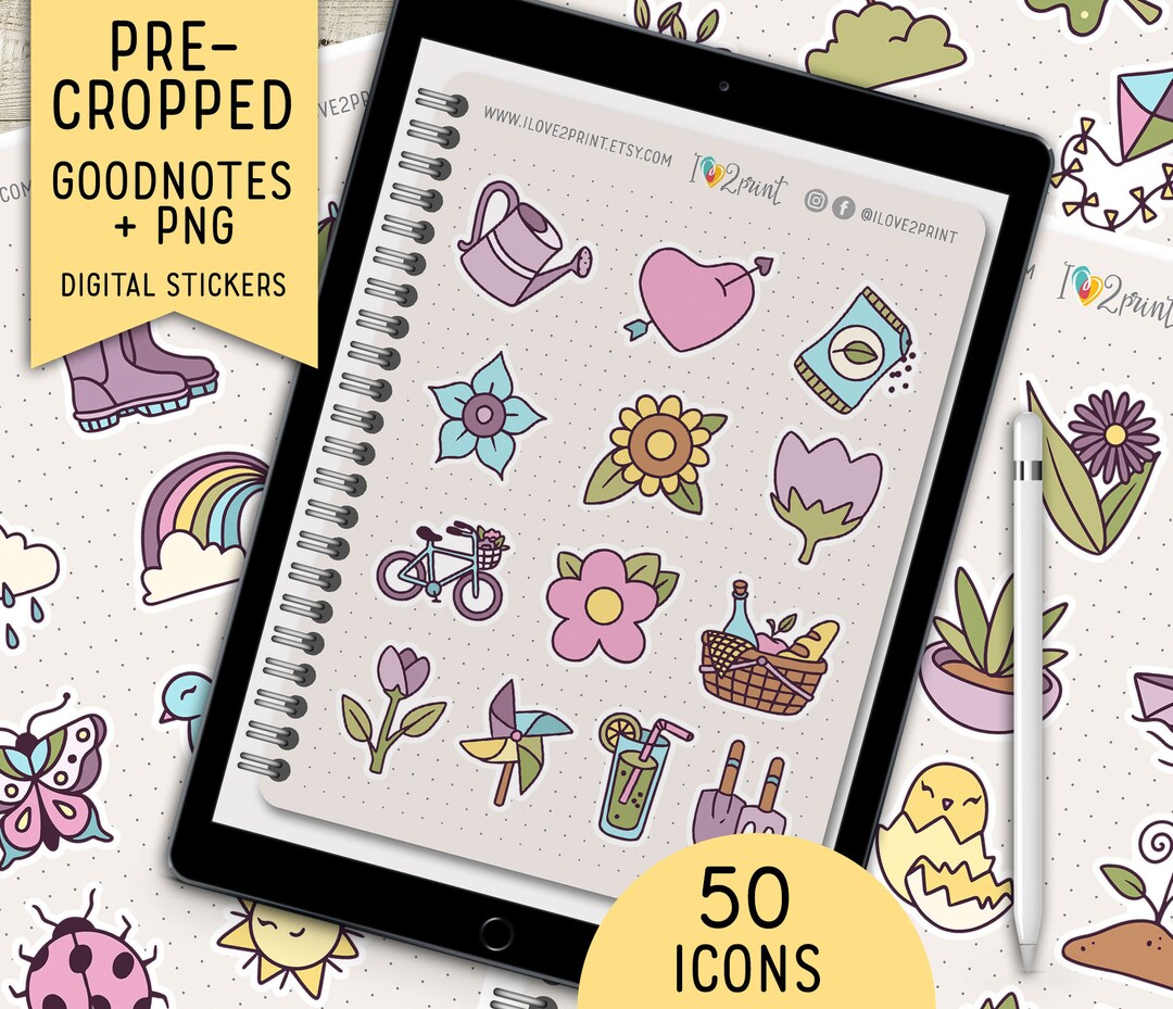 Spring Icons Goodnotes Sticker Book, Spring Digital Stickers, Pre