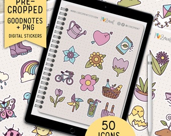 Spring Icons GoodNotes Sticker Book, Spring Digital Stickers, Pre Cropped for GoodNotes, Individual PNG for Notability, Noteshelf, Xodo