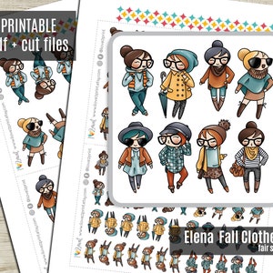 Elena Planner Girl Fall Outfit peau claire Automne Elena Planner Stickers, Stickers imprimables, Sticker personnage, Bujo, Coloring CUT FILES image 1